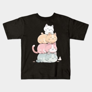 Kawaii Cute Cats Lying on top each other Kids T-Shirt